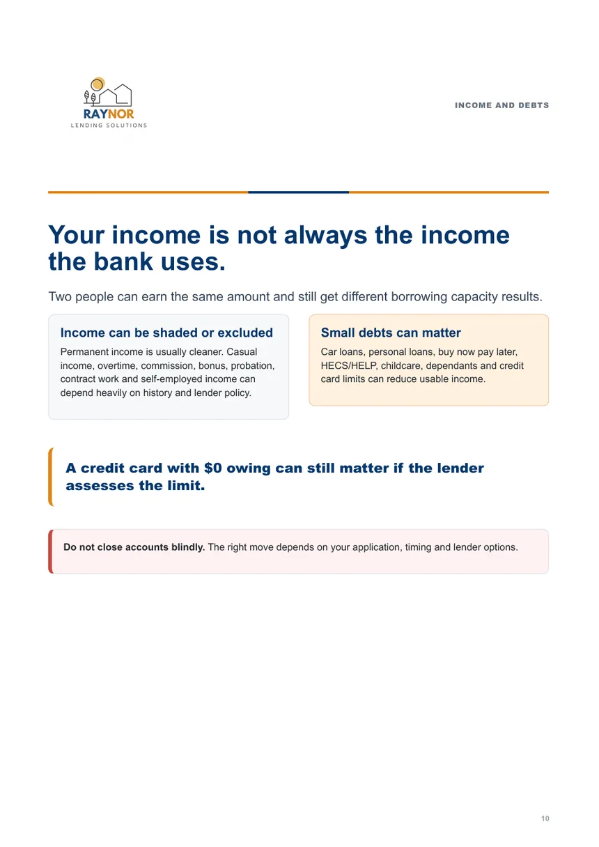 First Home Buyer Guide page 10 income and debts