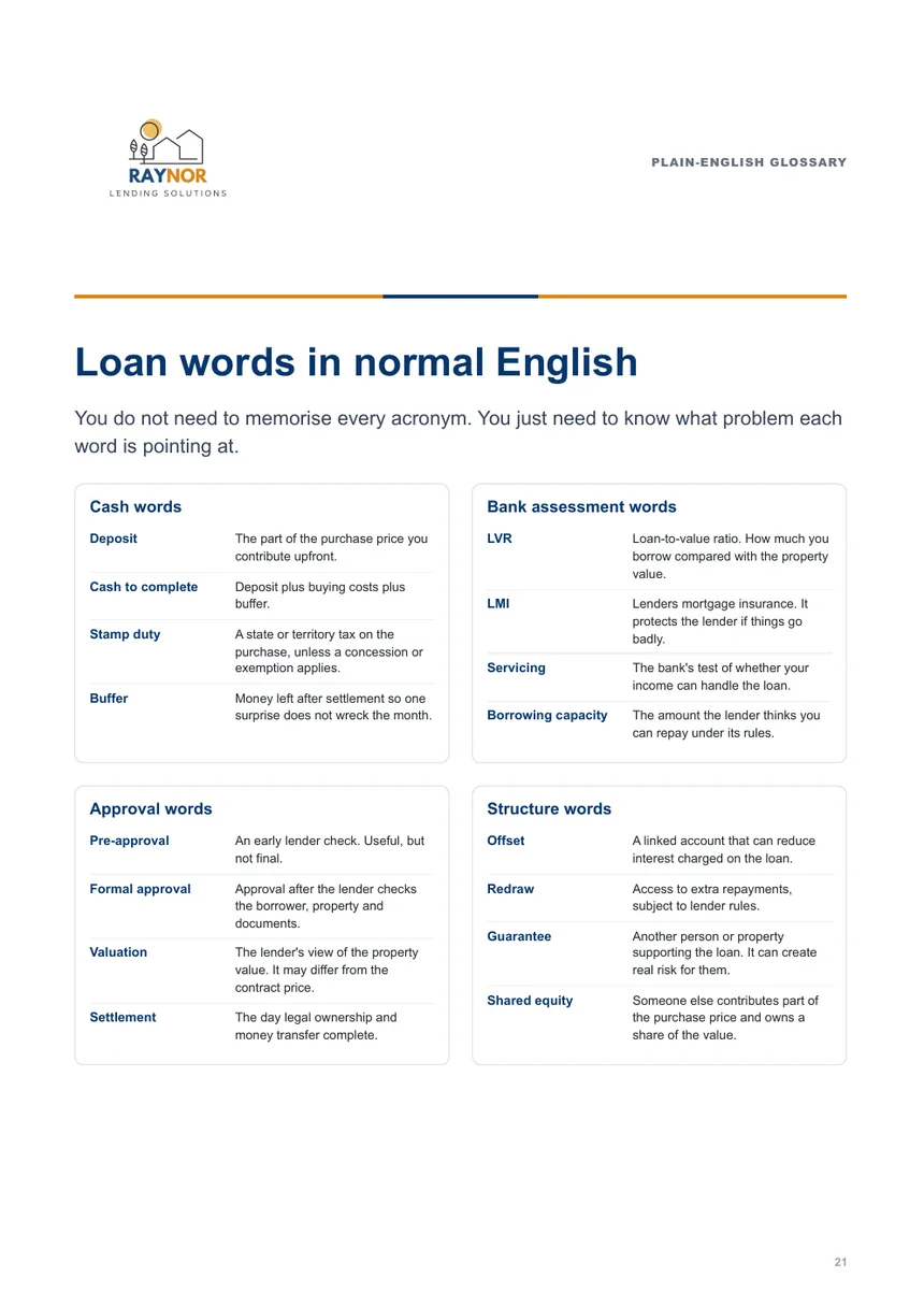 First Home Buyer Guide page 21 plain English glossary